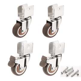 4 U-Type Bracket Furniture Castors 50 mm, Piece with Brake, Soft Rubber Castors for Furniture, Flower Stand (18 mm, 2 Universal + 2 Brakes)