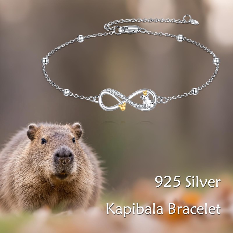 POPLYKE Capybara Bracelet for Women Sterling Silver Infinity Bracelet Capybara