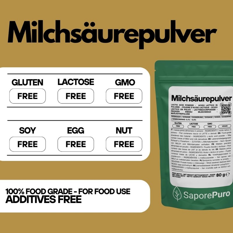 SaporePuro Lactic Acid Powder 80g - Pure Food Grade -