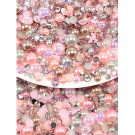 Rhinova 100g Mix Pearls and Rhinestones for Crafting, Sizes Range 3mm-10mm Pearl Beads for Bedazzler Rhinestones for Bedazzling Pearls for Crafting Sock Charms Nail Shoe Mugs (Gleaming Blush Mix)