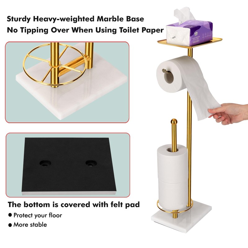 Toilet Paper Holder with Tray at The Top, Sturdy Marble