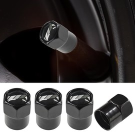 4PCS Metal Car Tire Valve Stem Caps, Aluminum Alloy Corrosion Resistance Wheel Tire Valve Stem Cover with O Rubber Ring, Universal DustProof Tire Air Valve Cap for Car Truck Motorcycle (Black)