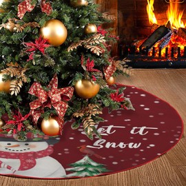Christmas Tree Skirt 48 Inches(120cm), Snowman Xmas Tree Skirt Red Christmas Tree Skirt Farmhouse Christmas Decorations Large Tree Mat for Holiday Party Decor