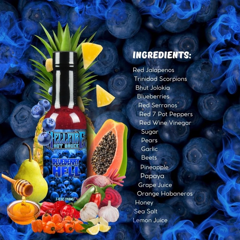 Hellfire Blueberry Hell Hot Sauce with Carolina Reaper Peppers, Gourmet,