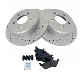 TRQ Rear Performance Brake Pad & Rotor Kit Brake Pads Brake Rotors Set Ceramic Premium G-Coated Compatible with 2001-2007 Chrysler Town & Country Dodge Caravan Grand Caravan