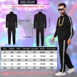80s Tracksuit for Men,80s Costumes for Men 90s Hip Hop Outifits With Accessaries Black Tracksuit Rapper Workout Costume For 80s 90s Party Theme Parties Disco Parties Hip-Hop Competitions (L)