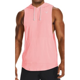Project Titan Men's Icon Cut Off Hoodies Workout Hooded Tank Tops Sleeveless Gym Shirts Salmon Pink