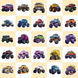 Monster Truck Sticker Cartoon Car Feet Truck Transport Graffiti Cool Truck Sticker 50pcs PVC Multicoloured Cartoon Style
