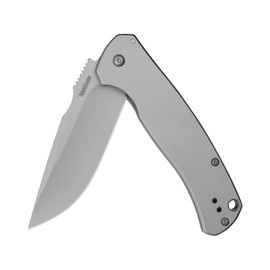 Kershaw Scour Cuchillo de bolsillo plegable, 8.3 cm 8Cr13Mov hoja de plata, mango de acero inoxidable, bloqueo de marco, clip de bolsillo