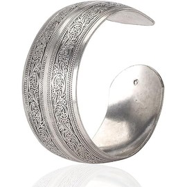 Nlinlin 1Pc Tibeten Silver Carved Spiral Flower Connecting Branches Pattern Wide Band Open Cuff Bracelet Bangle Size adjustable Women Cuff Bracelets