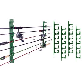 Aventik Horizontal Fishing Rod Holder for Garage Wall or Ceiling Mounted Fishing Pole Holder Holds 6 Rods or Combos, Fishing Rod Rack for Wall, Fishing Rod Storage Organizer (2 Pack Green)
