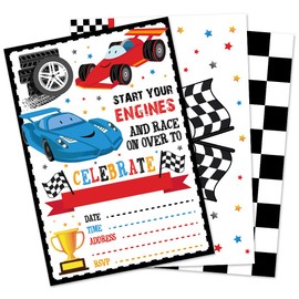 WERNNSAI Racing Car Birthday Party Invitations with Envelopes - 20 Pcs Racing Car Theme Party Supplies for Boys Kids Blank Birthday Invites Card Two Fast Party