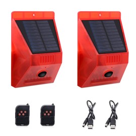 ChunHee Solar Motion Sensor Alarm Outdoor,Solar Alarm Motion Detector with Sound, 129db Sound Security Siren IP65 Waterproof Protected for Villa, Chicken coop, Farm, Yard, 2 Pack