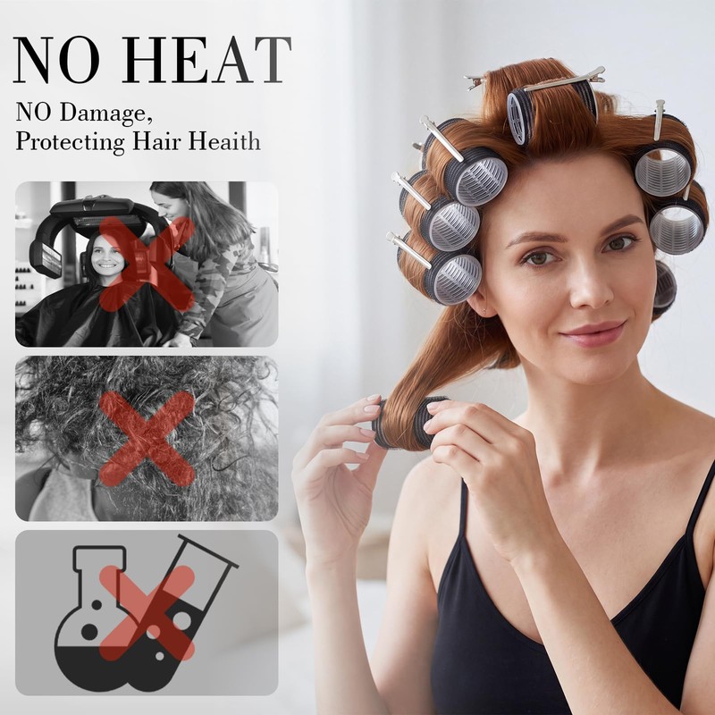 Large Hair Rollers Set, 12 Pieces 60mm Heat Free Jumbo