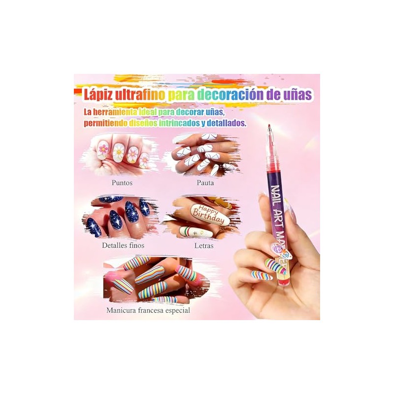 12 Rotuladores para Uñas 3D Secado Rápido, Decoración Nail Art