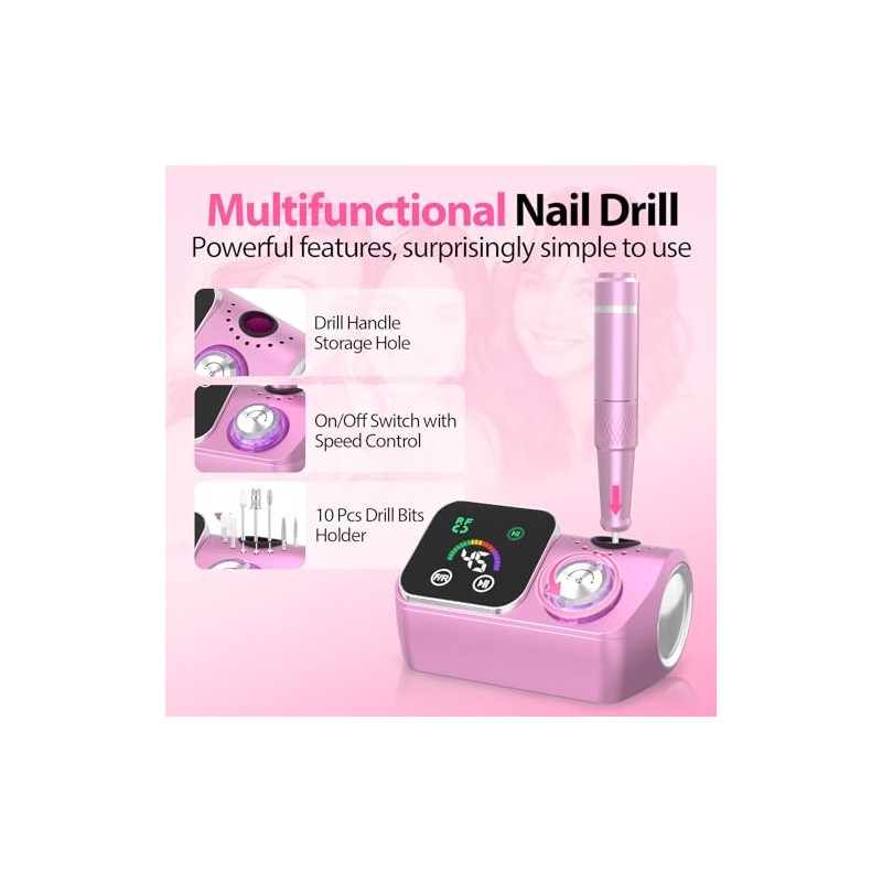 Professional Electric Nail Drill E-File Machine - 45,000 RPM Corded