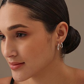 Charmsy 925 Sterling Silver Textured Diamond-Cut Click-Top Hoop Earrings for Teen Women | Set of 2 Pairs Classic Italian Design Endless Small Hoops Earring Trendy Jewelry 15MM 20MM