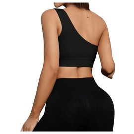 SHENHE Women's One Shoulder Cut Out Sports Bra Workout Gym Yoga Crop Tops Black M