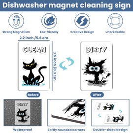 HSSPIRITZ Funny Cute Cartoon Clean Dirty Dishwasher Magnet,Washing Machine Magnet Flip,Kitchen Refrigerator Clean Dirty Sign,Double Sided Strong/Non Scratch(Black Cat)