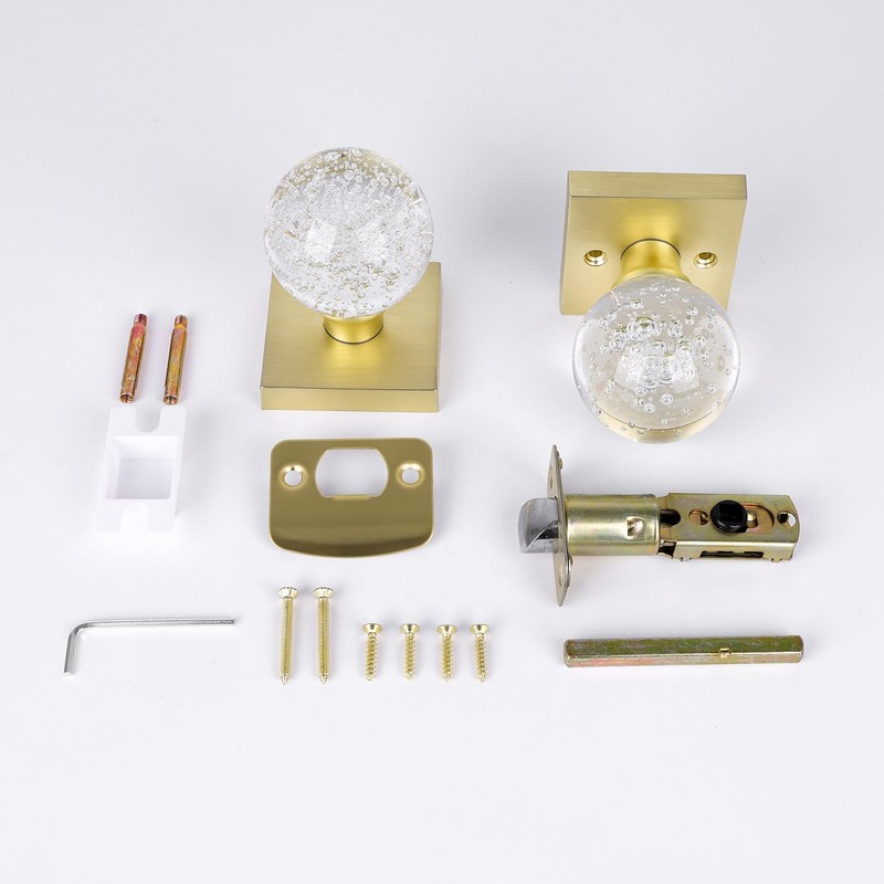 HIEMEY Passage Glass Door Knobs Interior, Round Clear Bubble Crystal