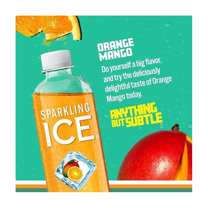 Sparkling Ice, Orange Mango Sparkling Water, 17 Oz (Pack of