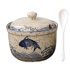 TuYines Ceramic Sugar Bowl with Lid and Spoon, Ceramic Spice Jars, Spice Jar with Lid for Sugar, Salt, Cheese, Spices