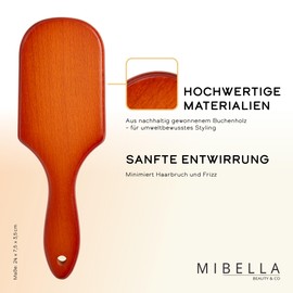 MIBELLA BEAUTY & CO Hairbrush with Boar Bristles and Nylon Bristles Paddle Brush for Head Massage and Hair Care - Brush Made from Sustainable Beech Wood