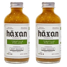 Haxan Ferments Tomatillo Poblano Hot Sauce | Mild Heat | Lacto-Fermented Tomatillos, Poblano Peppers, Jalapeno, Green Apples, Lime Juice, White Vinegar | Perfect for Eggs, Salmon, Salads | 4 oz | 2 Count