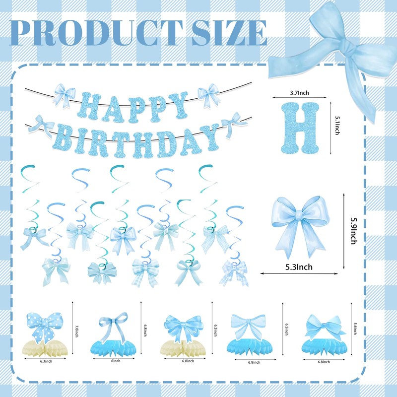 Lofaris Bow Birthday Party Decorations - Coquette Blue Birthday Banner,