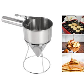 Kopinma Dough Scoop, Pancake Dough Dispenser Stainless Steel with Stand, Octopus Pellets Funnel Tool Hand Mixer Batter Funnel Baking Funnel for Cupcake, Waffles, Muffin Mix, Crepes