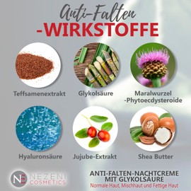 Nezeni AC Night Cream GLYKOL Anti-Wrinkle 25 Active Ingredients Deep Wrinkle Filler Firming Anti-Wrinkle Night Cream for Face, Neck and Décolleté Normal, Oily and Combination Skin