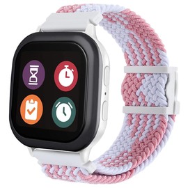 Stretchy Braided Gizmo Watch Band Replacement - Magnetic Buckle, Adjustable Length, Breathable, Quick Release Spring Bars (Pink/White)
