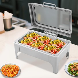 Chafing Dishes for Buffet, 9½ QT Square Chafing Dish w/Transparent Hydraulic Lid & Food Pan, Stainless Steel Buffet Warmer for Catering, Parties, Events, Weddings(Silver)
