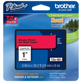 Genuine Brother 1" (24mm) Black on Red TZe P-Touch Tape for Brother PT-D600, PTD600 Label Maker