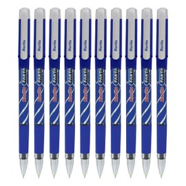 FANTAFLO Ballpoint Pens, BLUE, Medium Pont (1.0mm), Pack of 10, Smooth Stick Ball Pens, Rubber Grip, School Office Home Use, iZOFAX Black Ball Pen