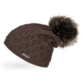 Neverless® Ladies Knitted Fur Pom Lined Beanie Winter Bobble Hat, 2016 - Brown