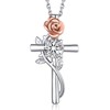 MomentWish Rose Cross Necklace, Christmas Gifts for Women, 1Carat Moissanite