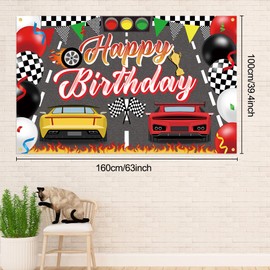 Racing Cars Happy Birthday Decorations Backdrop Banner, Race Car Fast Birthday Party Decorations Photo Background Backdrop for Birthday Party Supplies Boys Gamer Men Celebration, 63 x 39.4Inch
