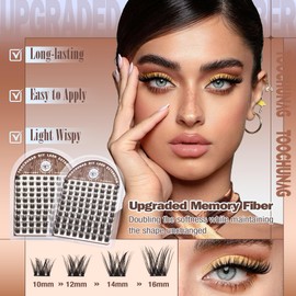 TOOCHUNAG Lash Extension Kit Wispy Lash Clusters Kit Thin Band Cluster Eyelash Extensions Kit Natural Individual Eyelashes Kit DIY Cluster Lashes with Lash Bond and Seal and Tweezers (10-16mm-D Curl)