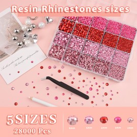 Bouiexye Pink System Rhinestones Set 28000 Pieces Nail Art Rhinestones with 1 Tweezers and Pen Suitable for DIY Decoration of Clothes, Shoes, Nail Art, Painting, etc