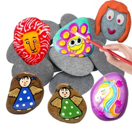 SHIQUAN Pack of 25 Stones for Painting, Pebbles for Painting, Flat Stones for Painting, Beach Pebbles, Suitable for Children's Painting Gifts, Birthday Gift, DIY Hand Painting
