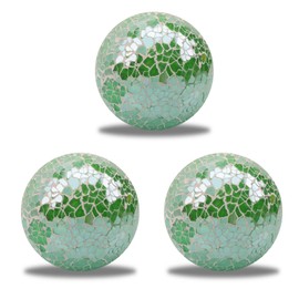 ZningEsxi 2.6 Inch Mosaic Crackl Decor Ball 3 Pcs Glass Solid Sphere for Vases Coffee Table Balls Accessories Party Round Orbs Decoration(Green)