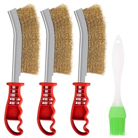 UOCAI 3 STK Messingbürste Grill, Drahtbürste Messing Messing Drahtbürsten Set und Silikon Pinsel Grillbürste Schmale Handbürsten für Die Reinigung Von Schweißnaht, Rost, Grillrückstände