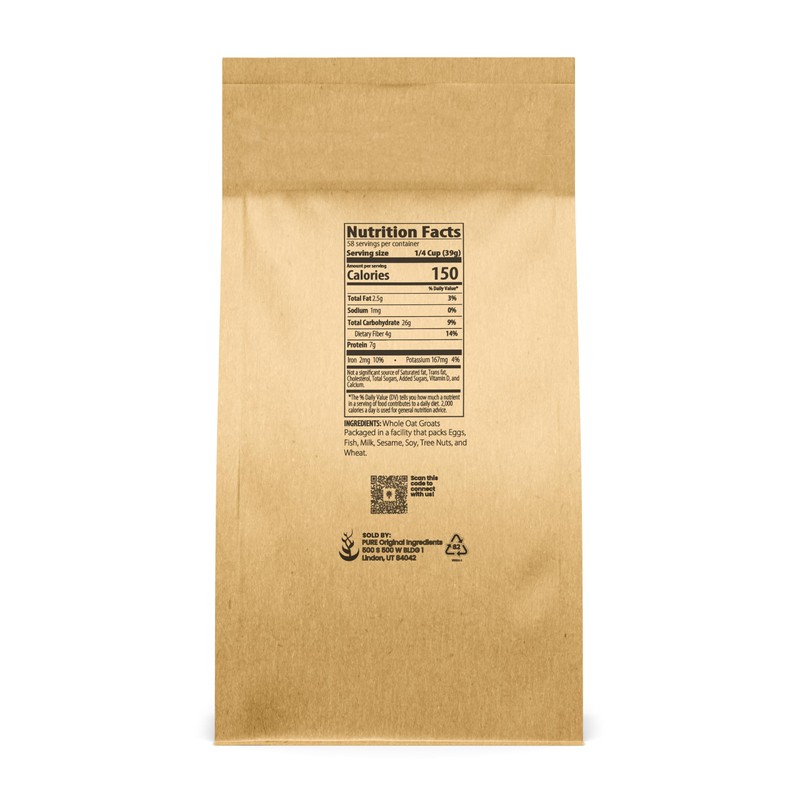 PURE ORIGINAL INGREDIENTS Oat Groats, Whole, Uncut & Hulless, High