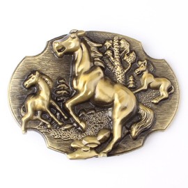 Fachoice Gold Horse Warrior Belt Buckle for Men Galloping Horse Belt Buckle, Three Horse Animal Belt Buckle Wildlife Horse Belt Buckle Men’s Punk Running Horse Western Cowboy Belt Buckle Jewelry