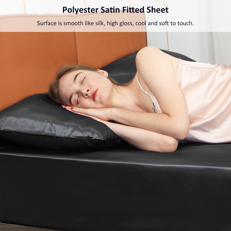 Lirex Satin Fitted Sheet, Luxurious Silky Smooth Polyester Bedding Soft