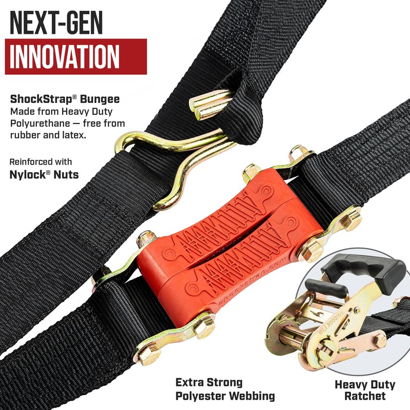 SHOCKSTRAP Ratchet Strap, 9’ x 2” Shock Absorbing Heavy Duty