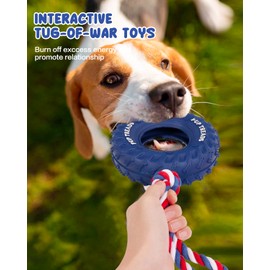 SCHITEC Dog Chew Toy with Rubber Tire & Tug of War Rope for Medium Large Dogs Aggressive Chewers, Interactive Fetch Play Treat Dispenser Pull Toys