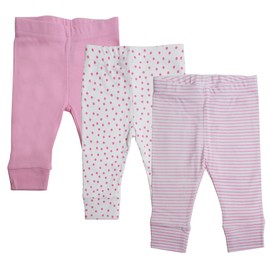 Spasilk Tapered Pants, Girls Cotton Pants, 3 Pack, Pink Dots, 12 Months