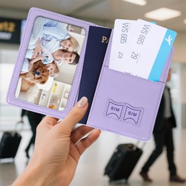 Passport Holder for Travel, RFID Blocking Passport Cover with Pen Holder Leather Passport Wallet Case Travel Must Haves Accessories Passport Book Card Holder for Family Travel Essentials Gifts, Purple